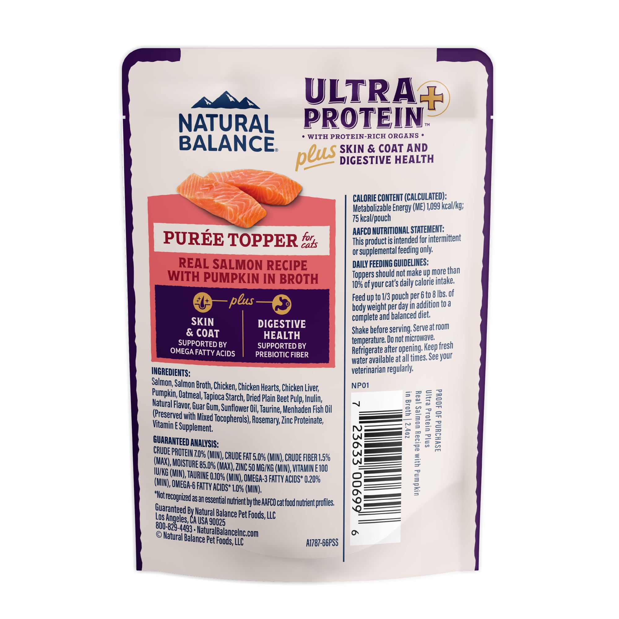 Natural Balance Ultra Protein Plus purée citrouille, fibres prébiotiques pour la digestion.