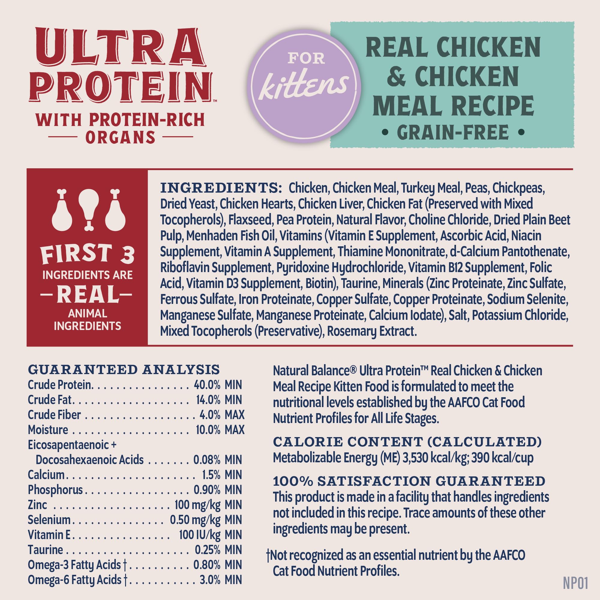 Natural Balance Ultra Protéine Chaton - sans maïs ni blé, recette pure.