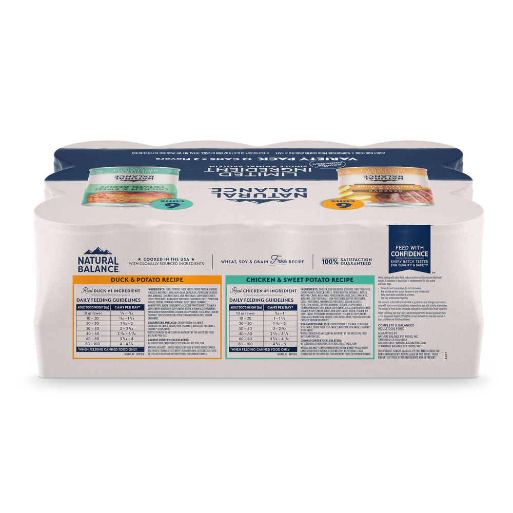 Natural Balance variete limitee canard poulet, choix appetissant.