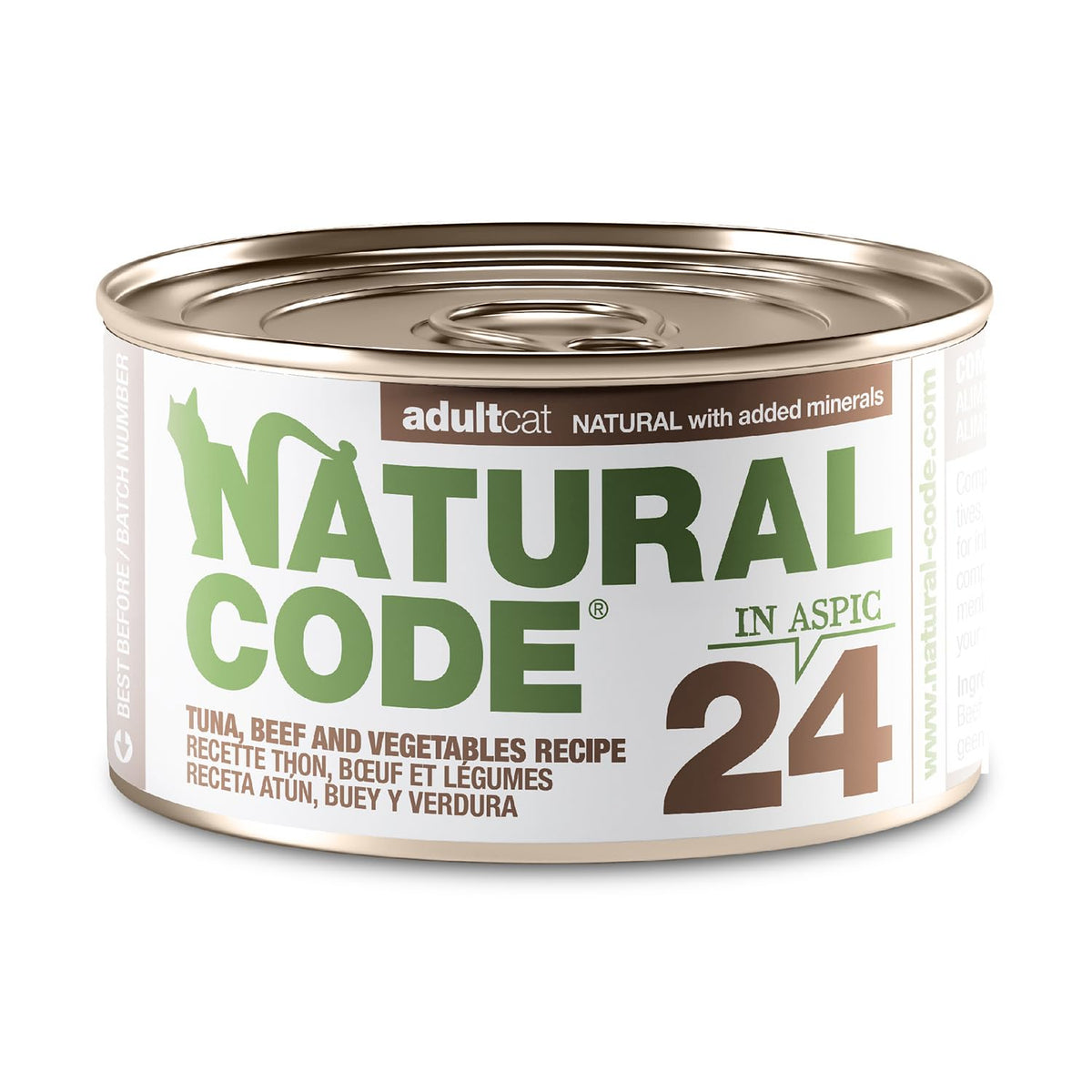 Natural Code — pâtée humide thon-boeuf en aspic, goût appétissant pour chats.
