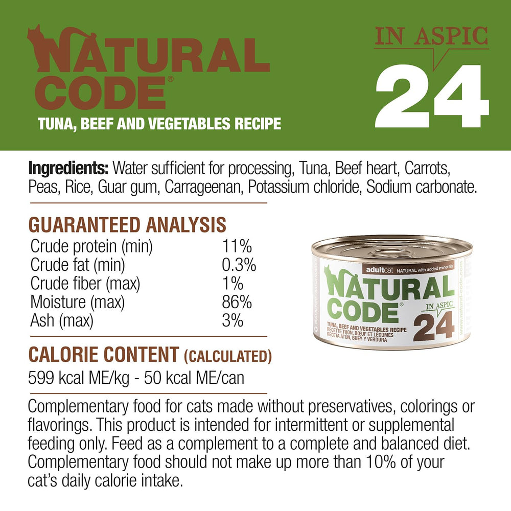 Natural Code — légumes et viande en aspic, repas équilibré pour chats adultes.