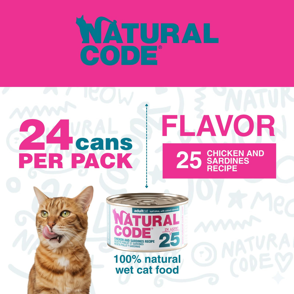 Natural Code ingrédients simples sans grains mis en lumière dans une portion humide.