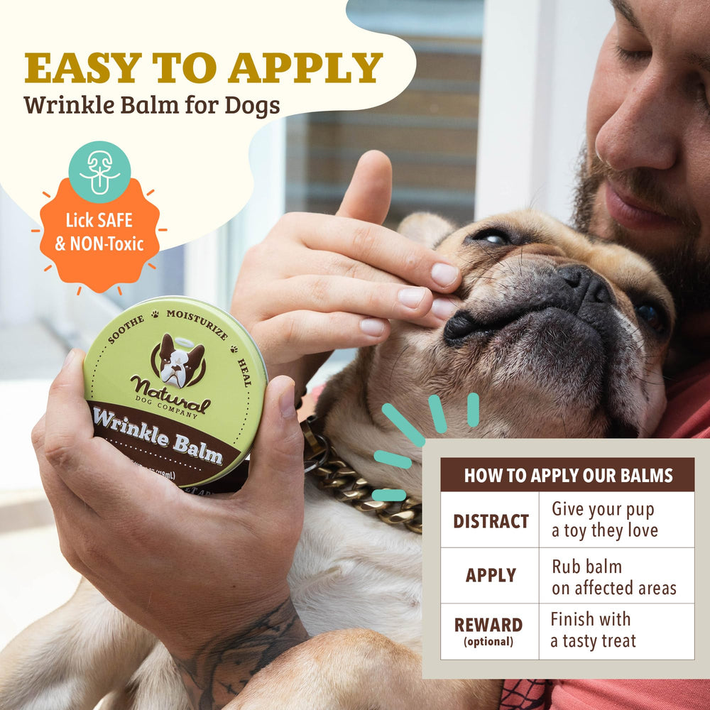 Ensemble soin Natural Dog Company: baume et lingettes pour plis.