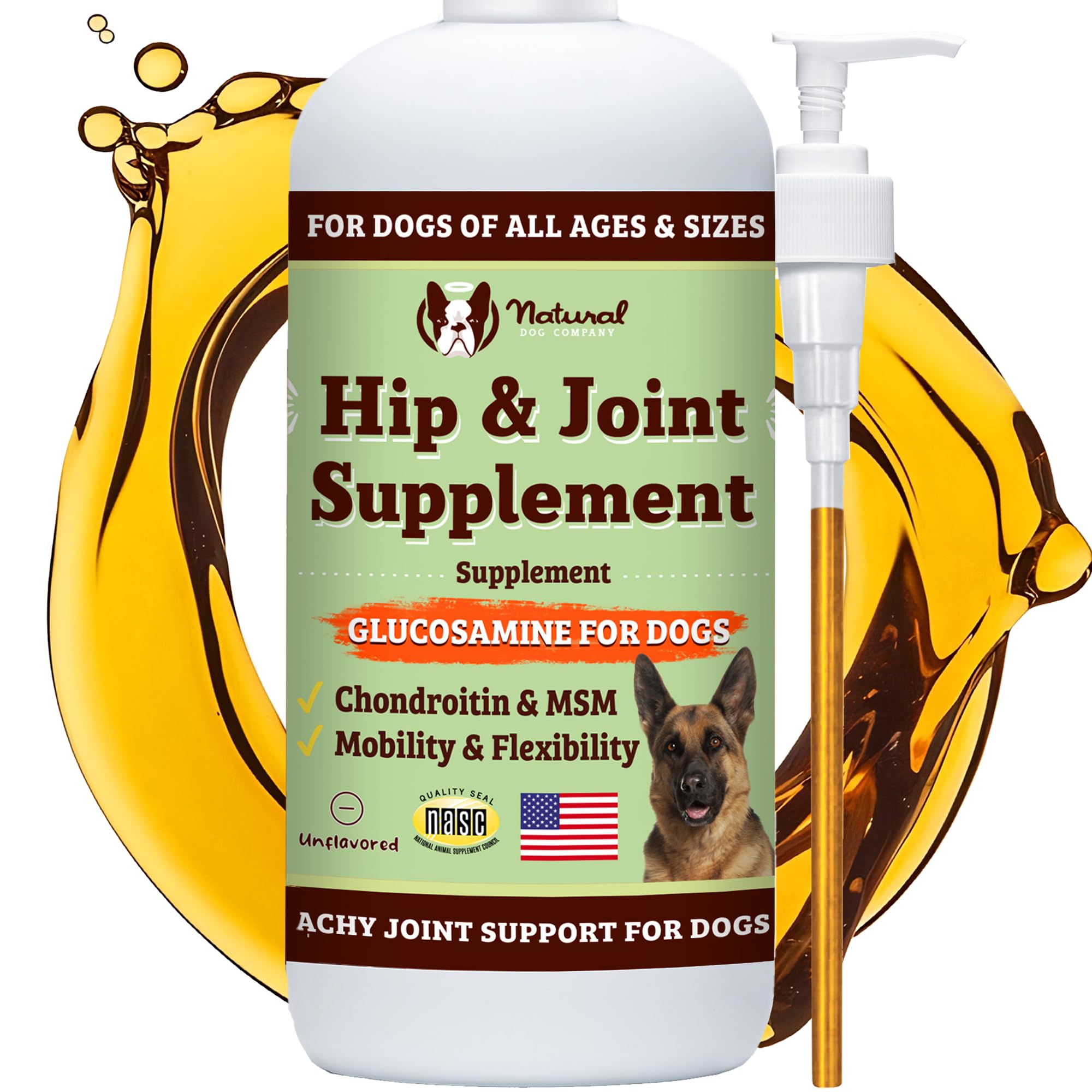Natural Dog Company glucosamine liquide pour chien – versement facilité sur nourriture
