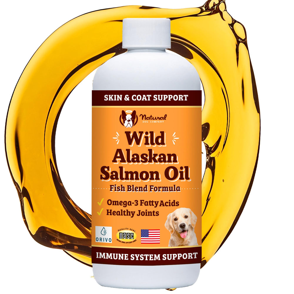 Natural Dog Company huile saumon sauvage Alaska—bouteille pour peau hydratée et pelage brillant