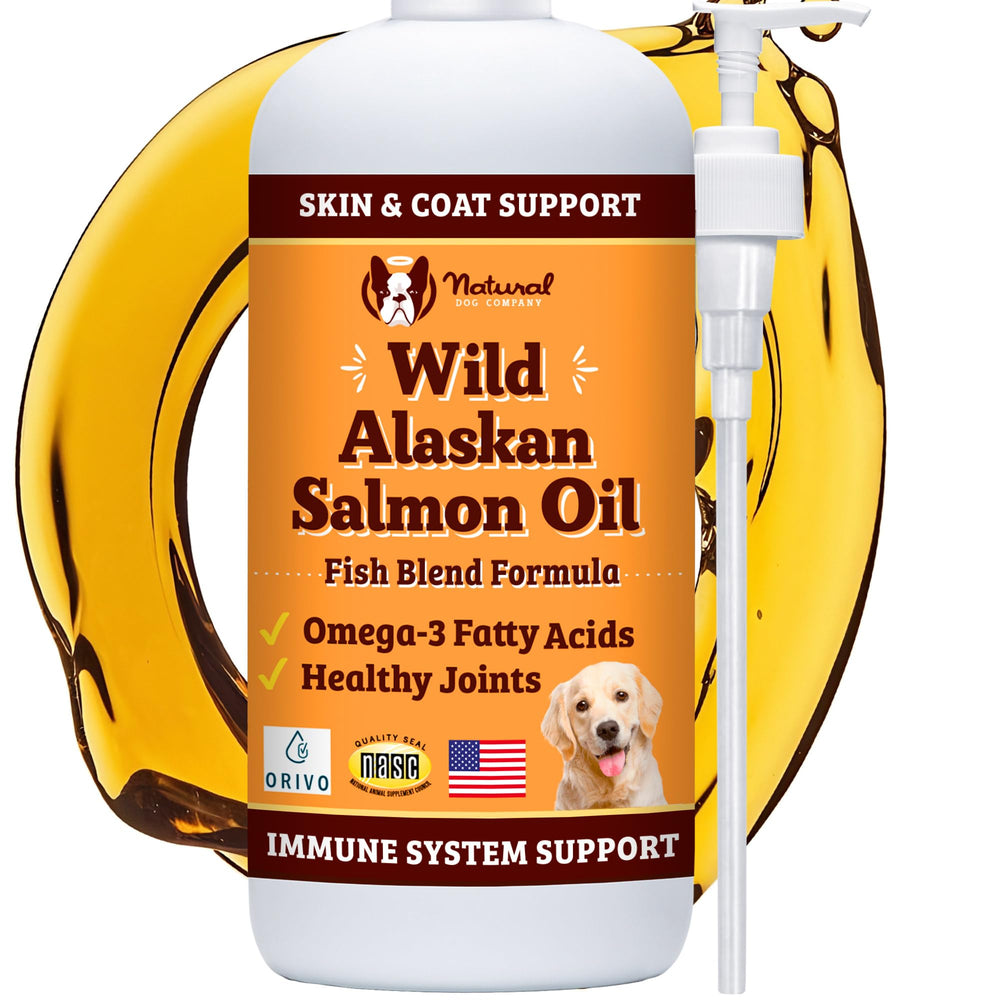 Natural Dog Company Huile Saumon Sauvage d'Alaska – bouteille-pompe, dosage facile pour les repas