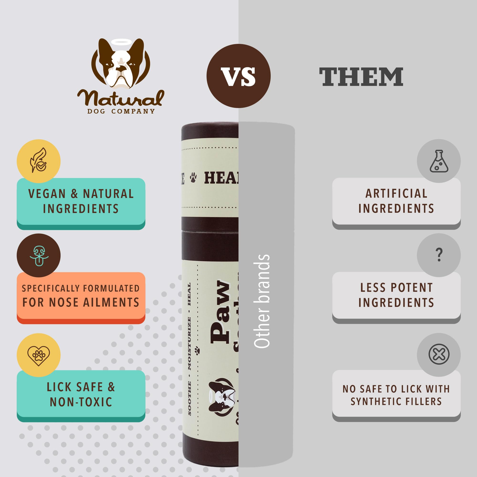 Natural Dog Company Paw Soother Balm dans une boîte recyclable, emballage éco-responsable.