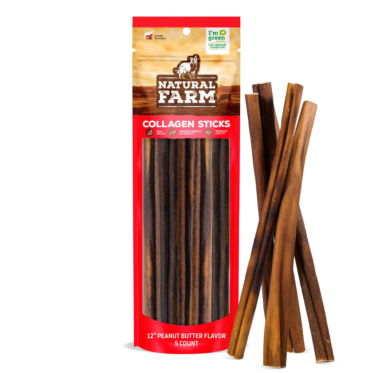 Natural Farm bâton collagène au goût beurre de cacahuète pour chiens – saveur appétissante et plaisir durable.