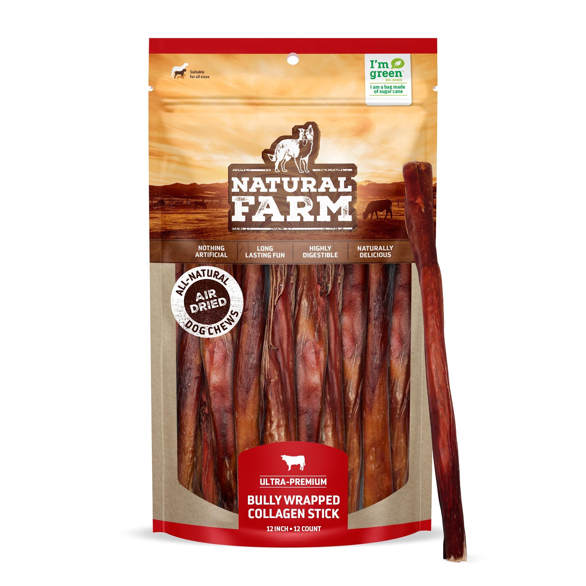 Natural Farm bâton collagène au boeuf enrobé, friandise durable pour chiens.