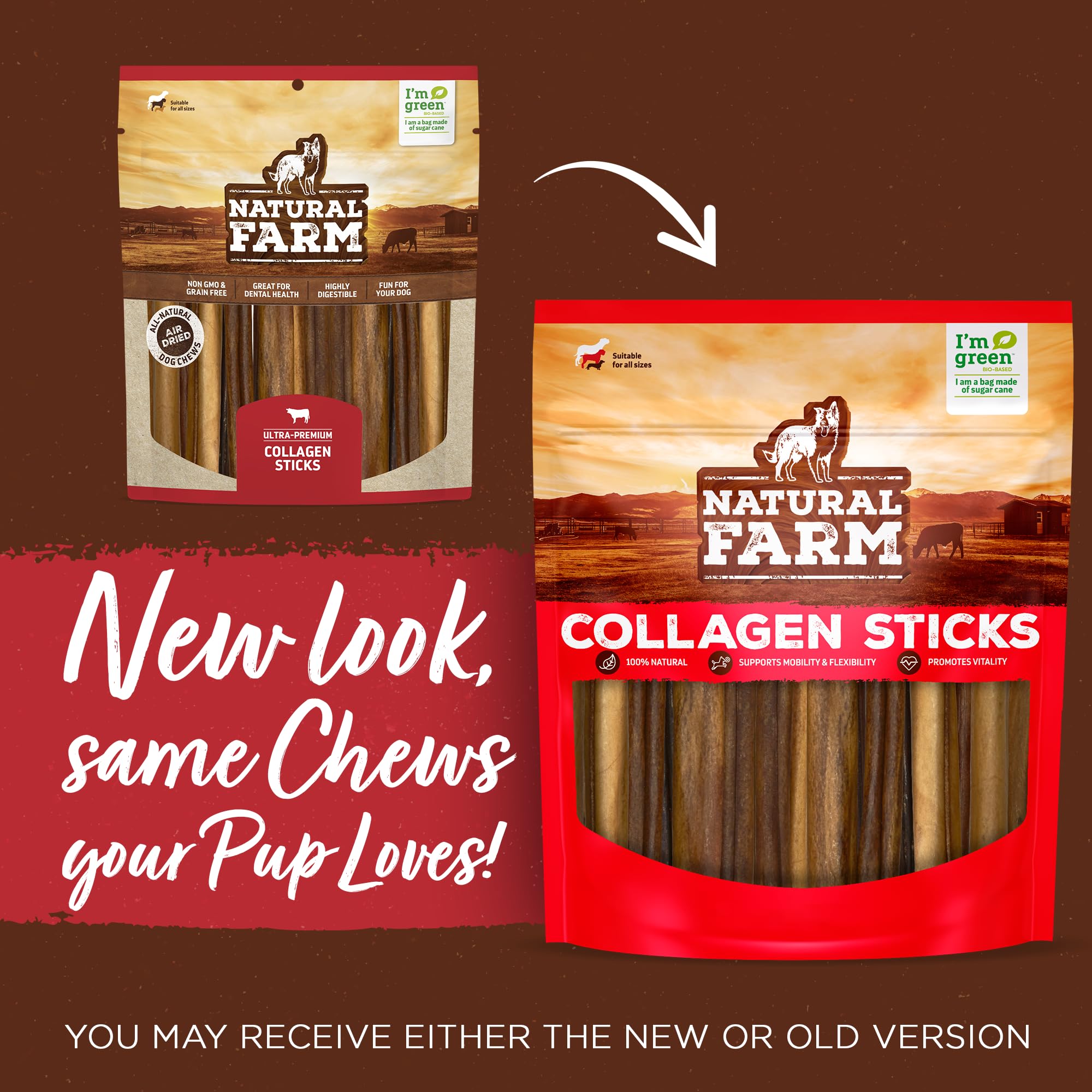 Natural Farm bâton collagène durable, parfait pour occuper les chiens en déplacement.