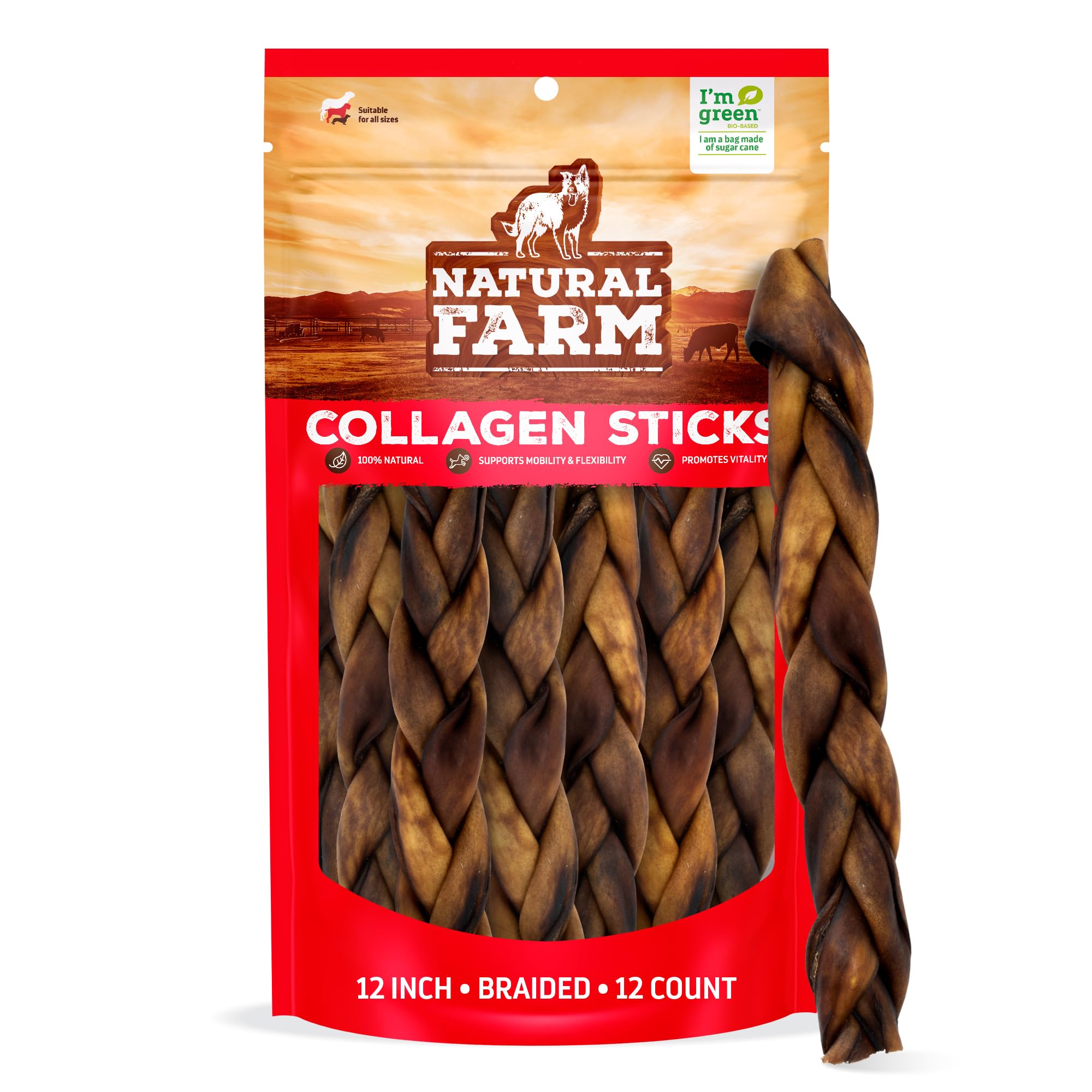 Natural Farm bâtons de collagène tressés sans odeur pour chien, mastication longue.