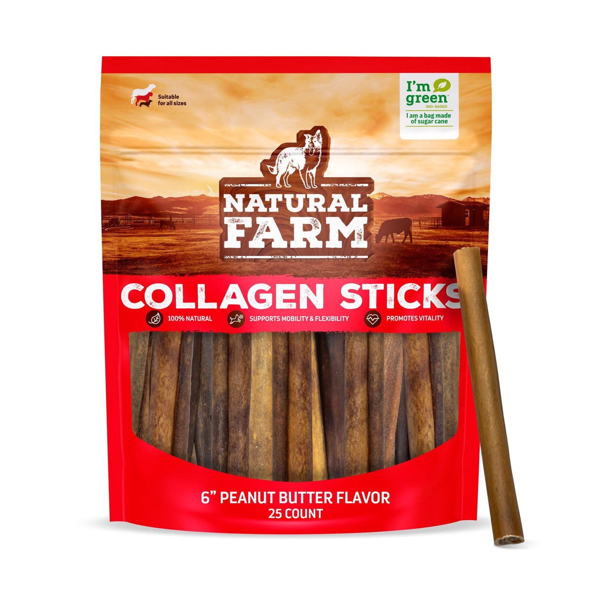 Natural Farm batons collagene cacahuete pour chiens, friandise savoureuse et riche en collagène.