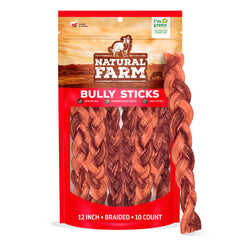 Natural Farm bâtons de boeuf tressés sans odeur, friandise dentaire sûre pour chien.