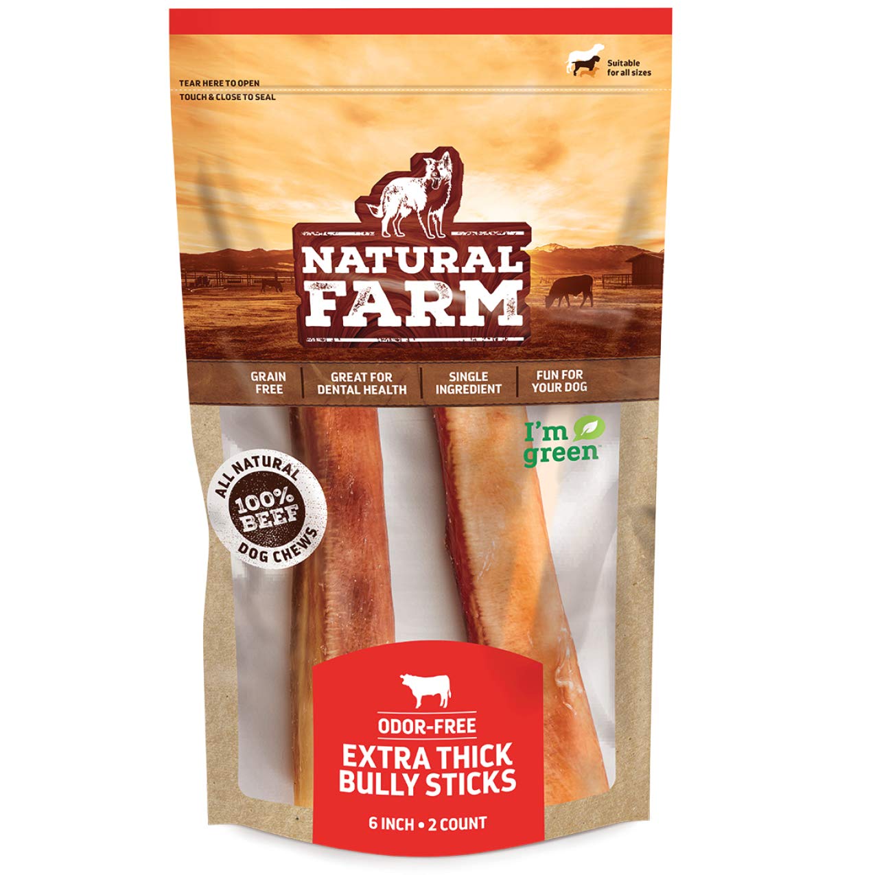 Natural Farm bâtons de boeuf sans odeur, 6 pouces, occupe le chien