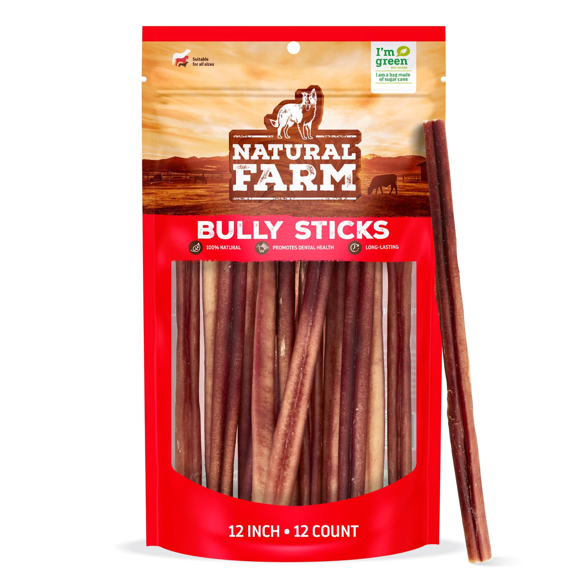 Natural Farm Bully Sticks sans odeur, format 12 pouces, parfaite mastication