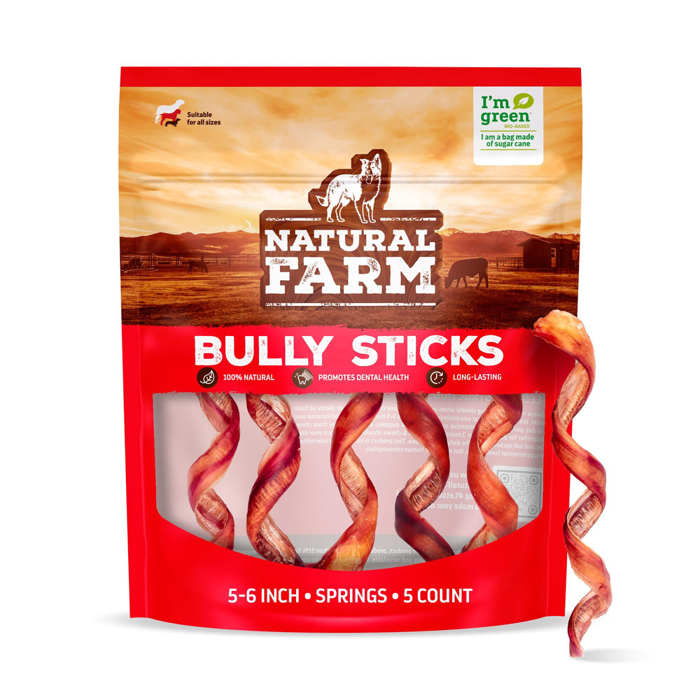 Natural Farm Bully Sticks sans odeur 5–6 pouces, divertissent et mastiquent sainement.