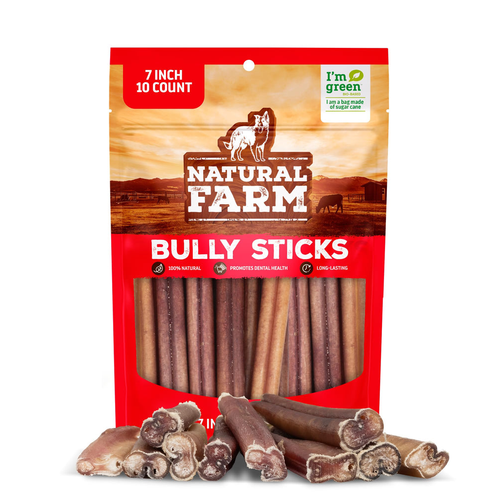 Natural Farm Bully Sticks Sans Odeur, 7 pouces, pratique pour l’achat et le rangement.