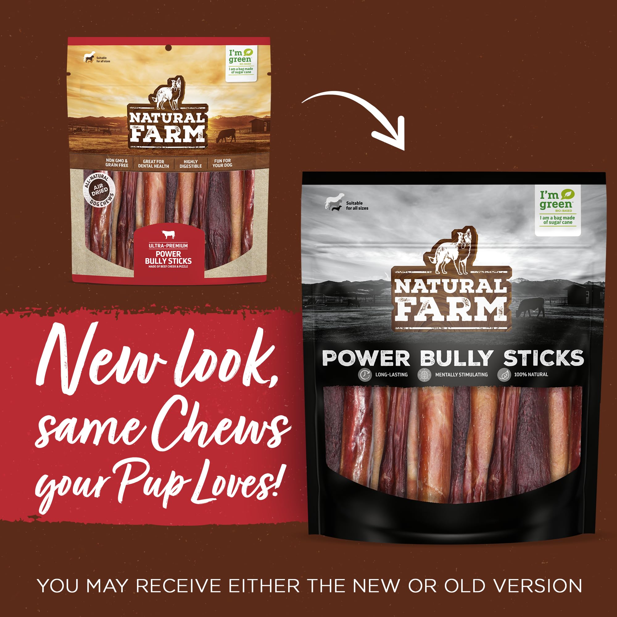Natural Farm Power Bully Sticks texture-double, stimule l'envie de mâcher plus longtemps.
