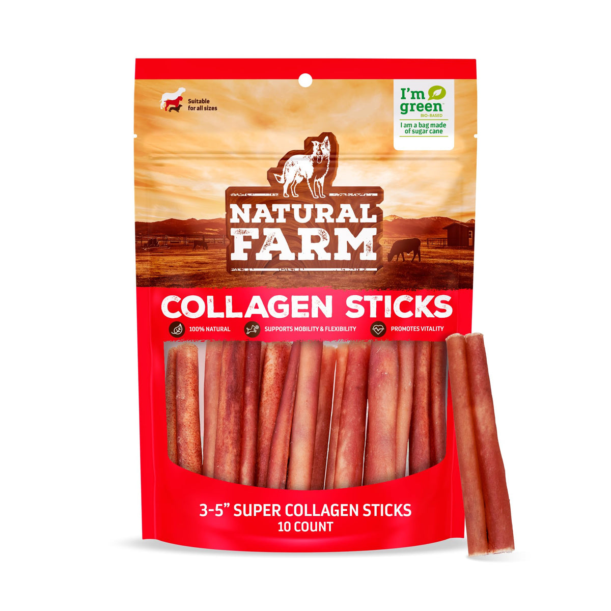 Natural Farm friandise collagène sans odeur pour chien 3-5 pouces, texture durable.