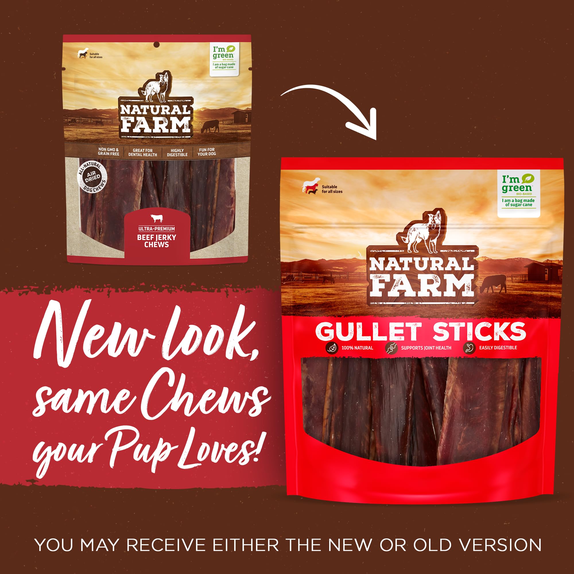 Natural Farm Gullet Sticks: chien heureux dégustant une bouchée lente et savoureuse.
