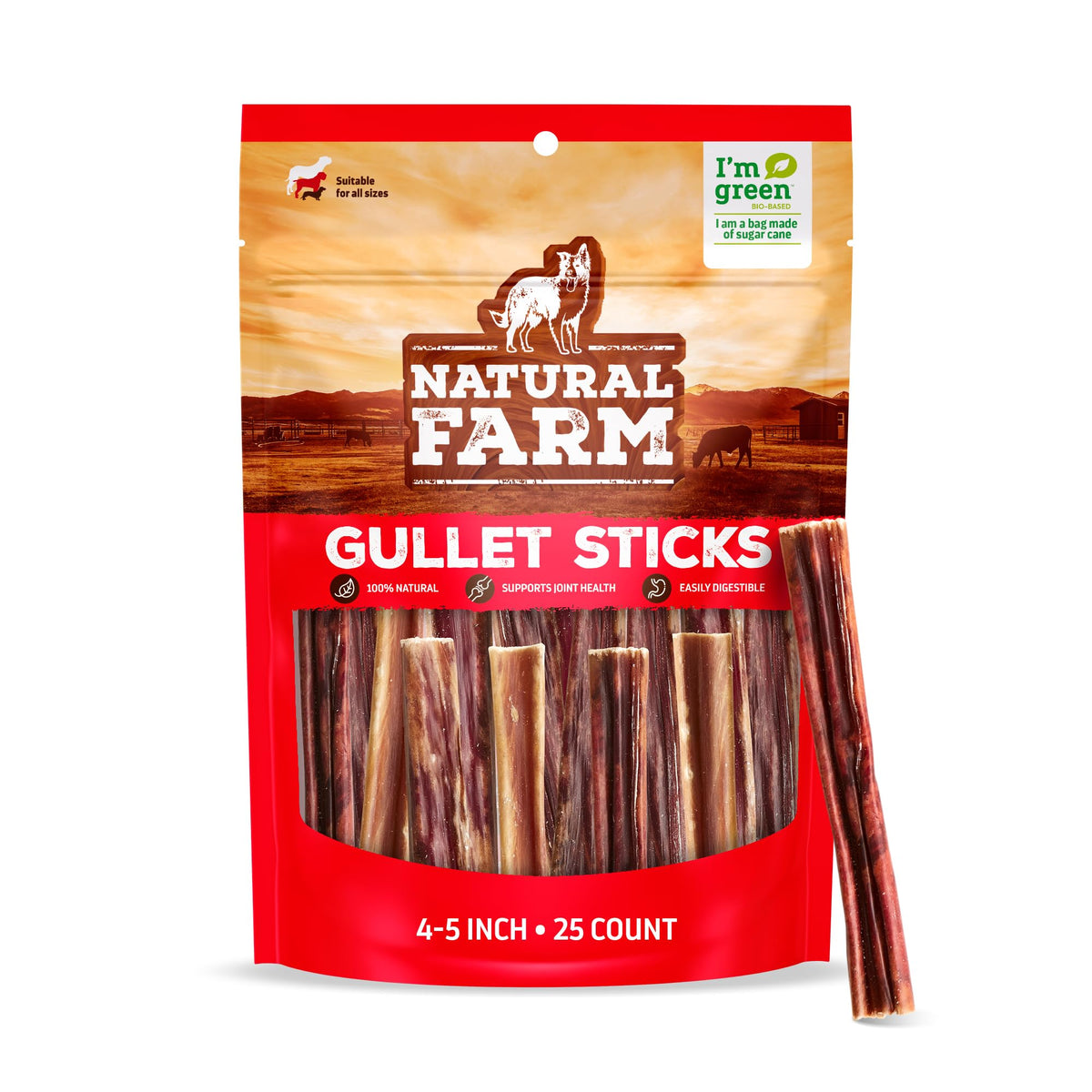 Natural Farm Gullet Sticks: paquet 25, pratique pour les sessions de mastication.