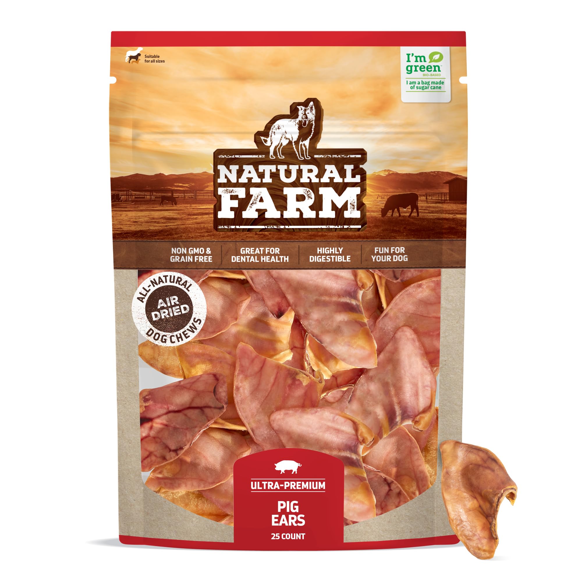 Natural Farm oreilles de porc pour chien, emballage 25 pièces, récompense pratique pour l'entraînement.