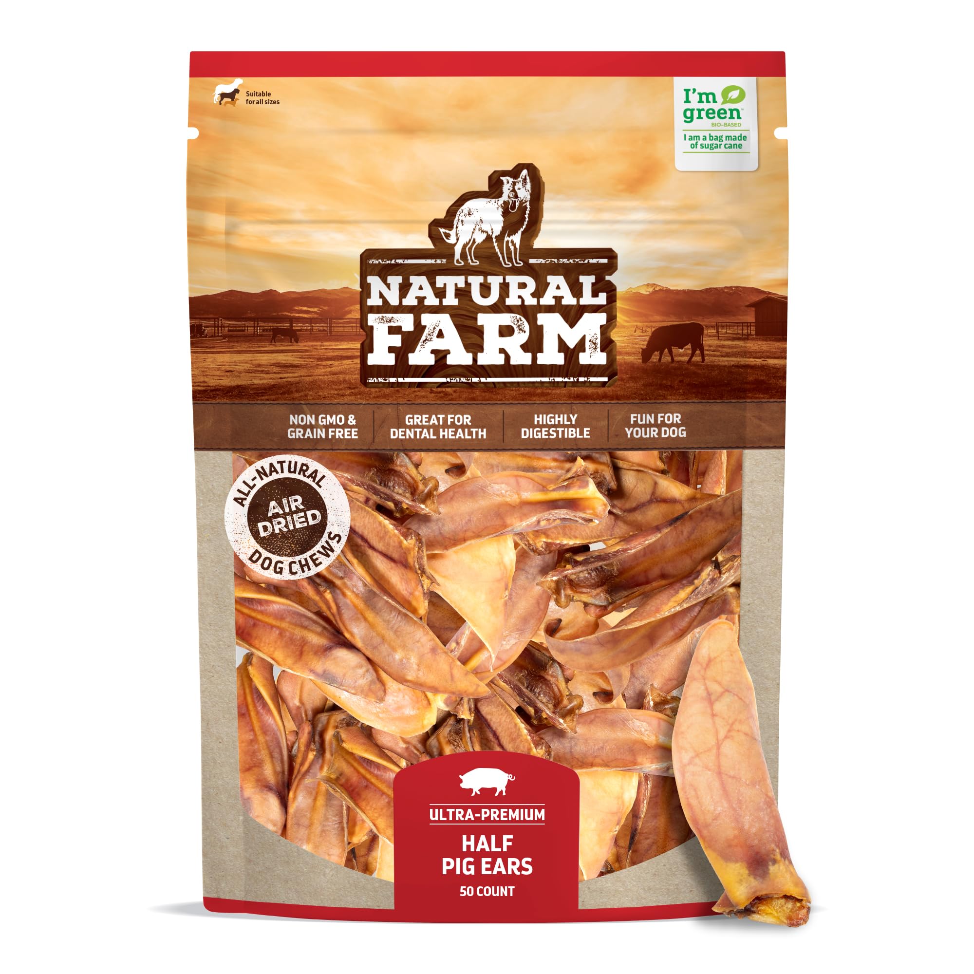 Natural Farm Oreilles de porc pour chiens 50 pièces – friandise durable et facile à partager