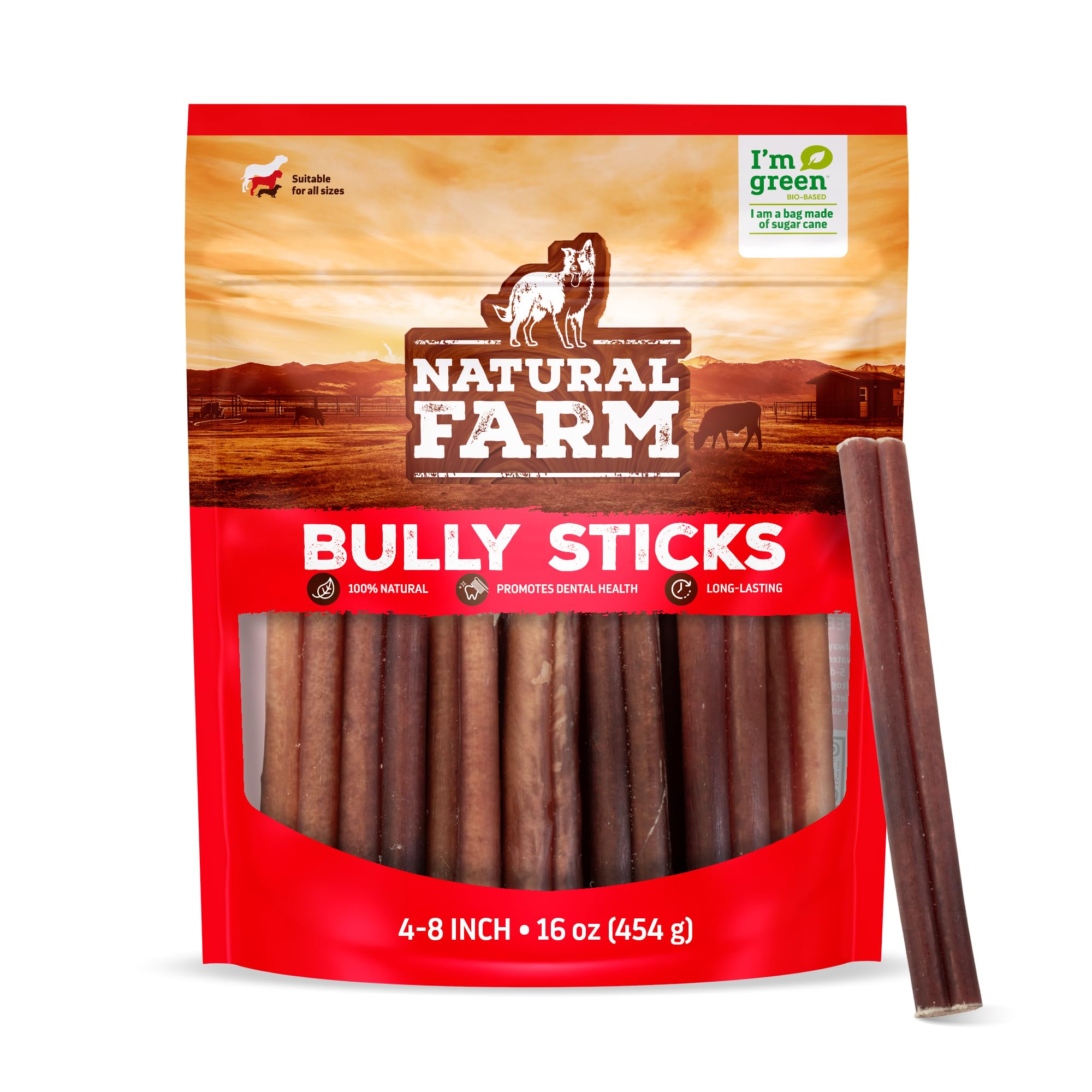 Natural Farm pizzle de bœuf sans odeur, format 4-8 pouces, idéal pour chiens moyens.