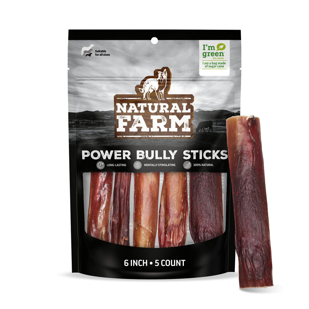 Natural Farm Power Bully Sticks: emballage 5 paquets, format pratique pour chien.