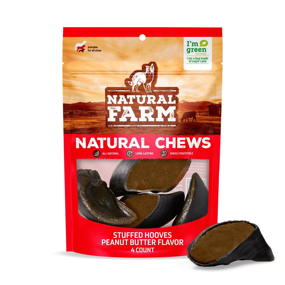Natural Farm sabots boeuf au beurre de cacahuète, 4-pack, récompense longue durée pour chien.