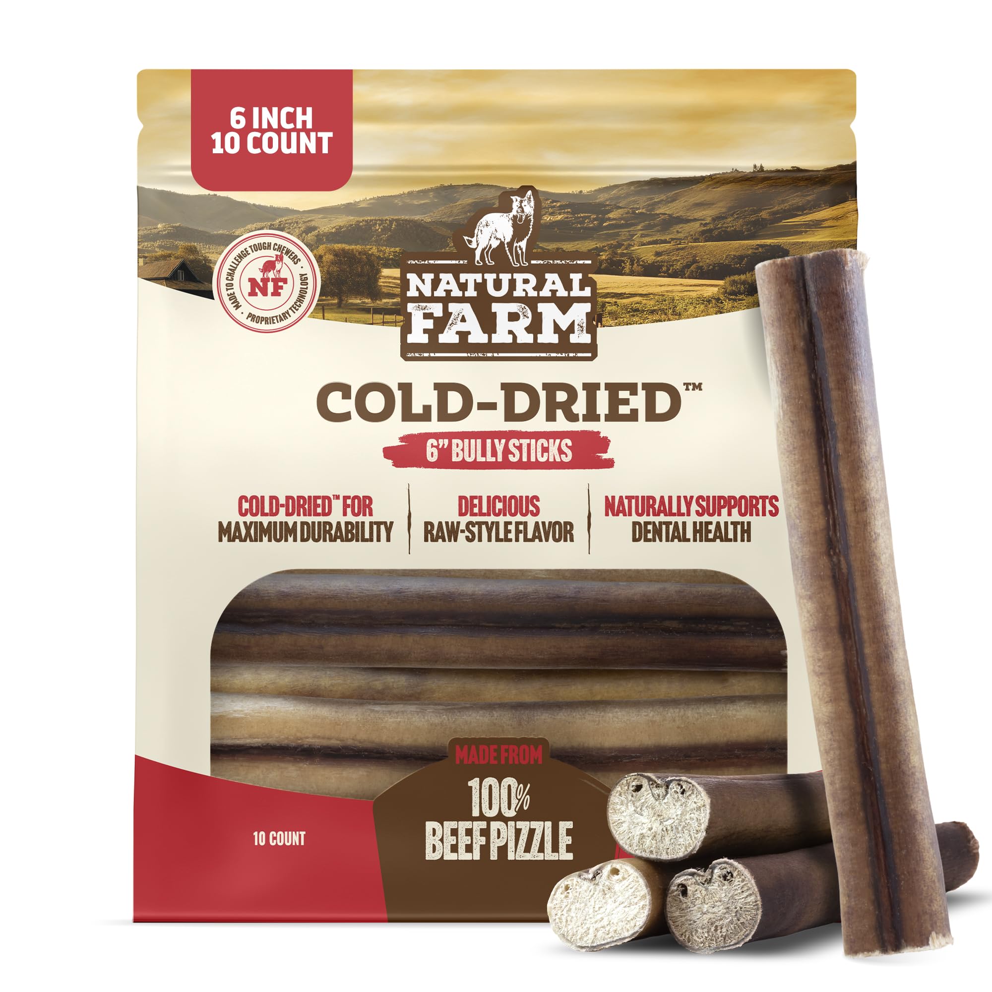 Natural Farm Bully Stick 6inch avec sechage-a-froid pour mastication durable.