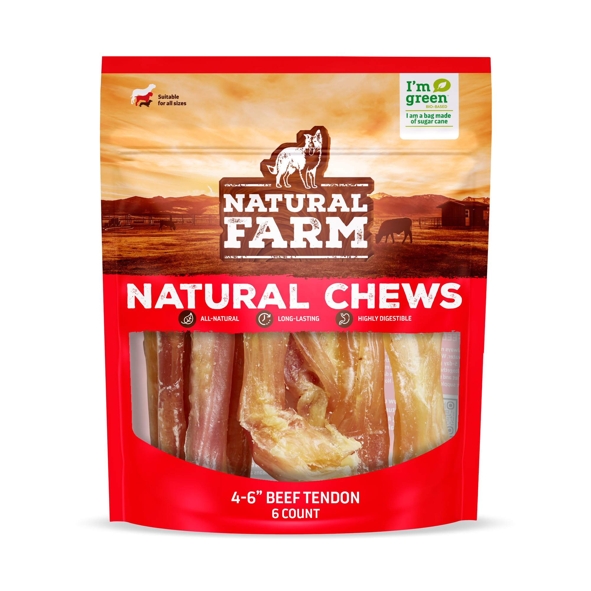 Natural Farm tendons de boeuf extra epais, bouchée robuste pour chiens taille moyenne.