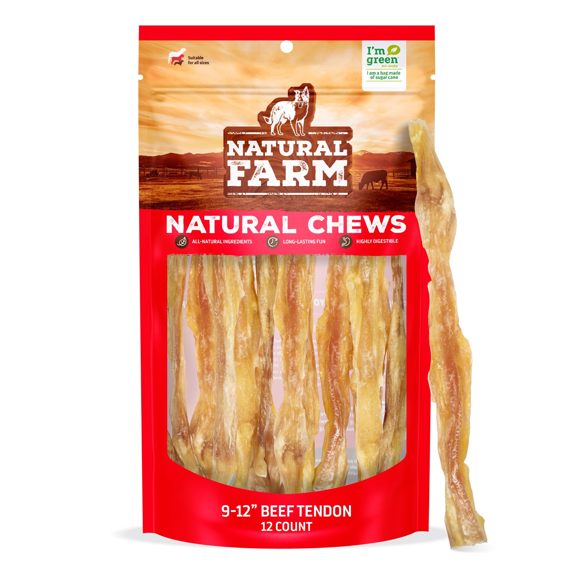 Natural Farm Tendons de bœuf Extra‑Épais (9-12 po) – soutien potentiel des articulations lors de la mastication.