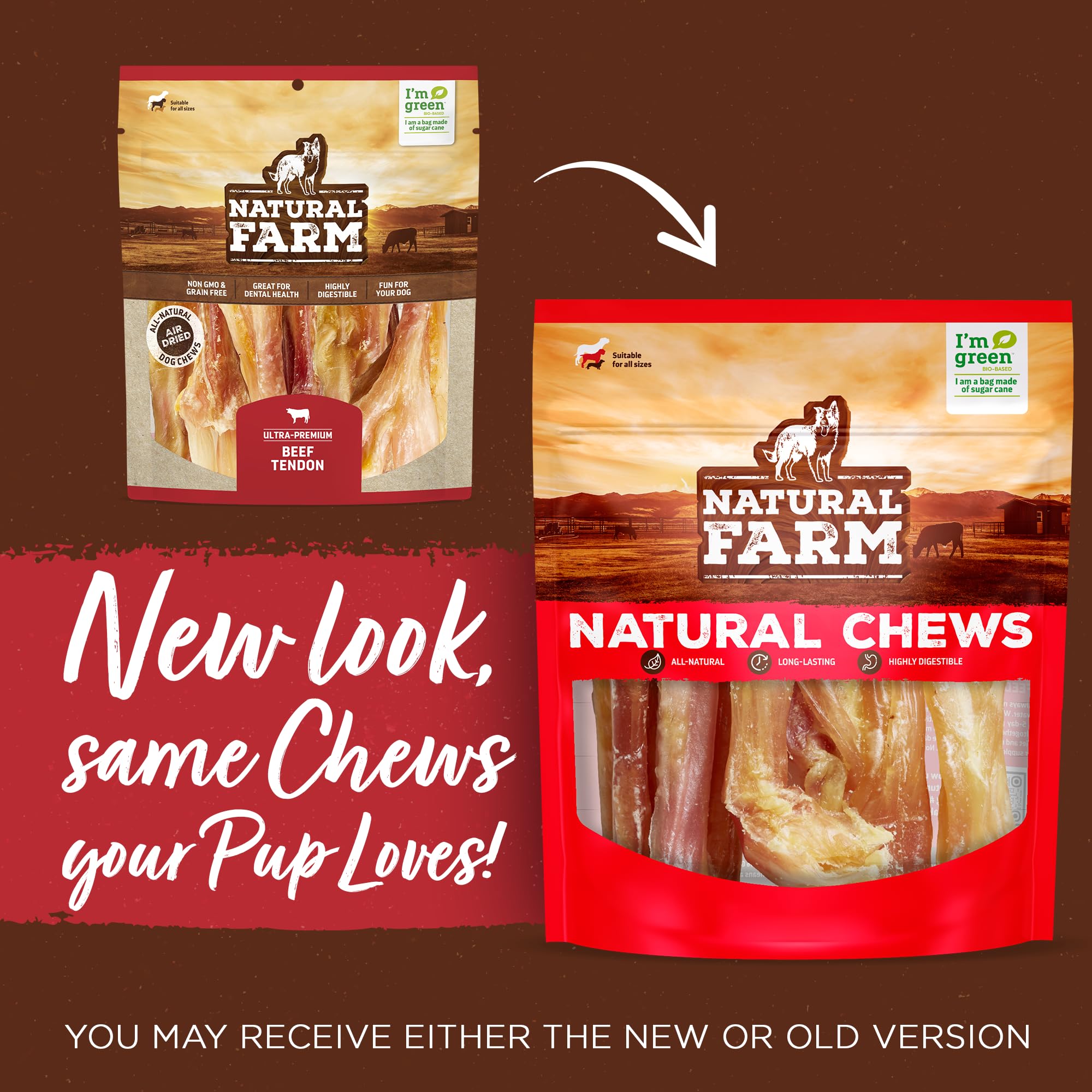 Natural Farm Tendons de bœuf Extra‑Épais – emballage pratique pour le quotidien canin.
