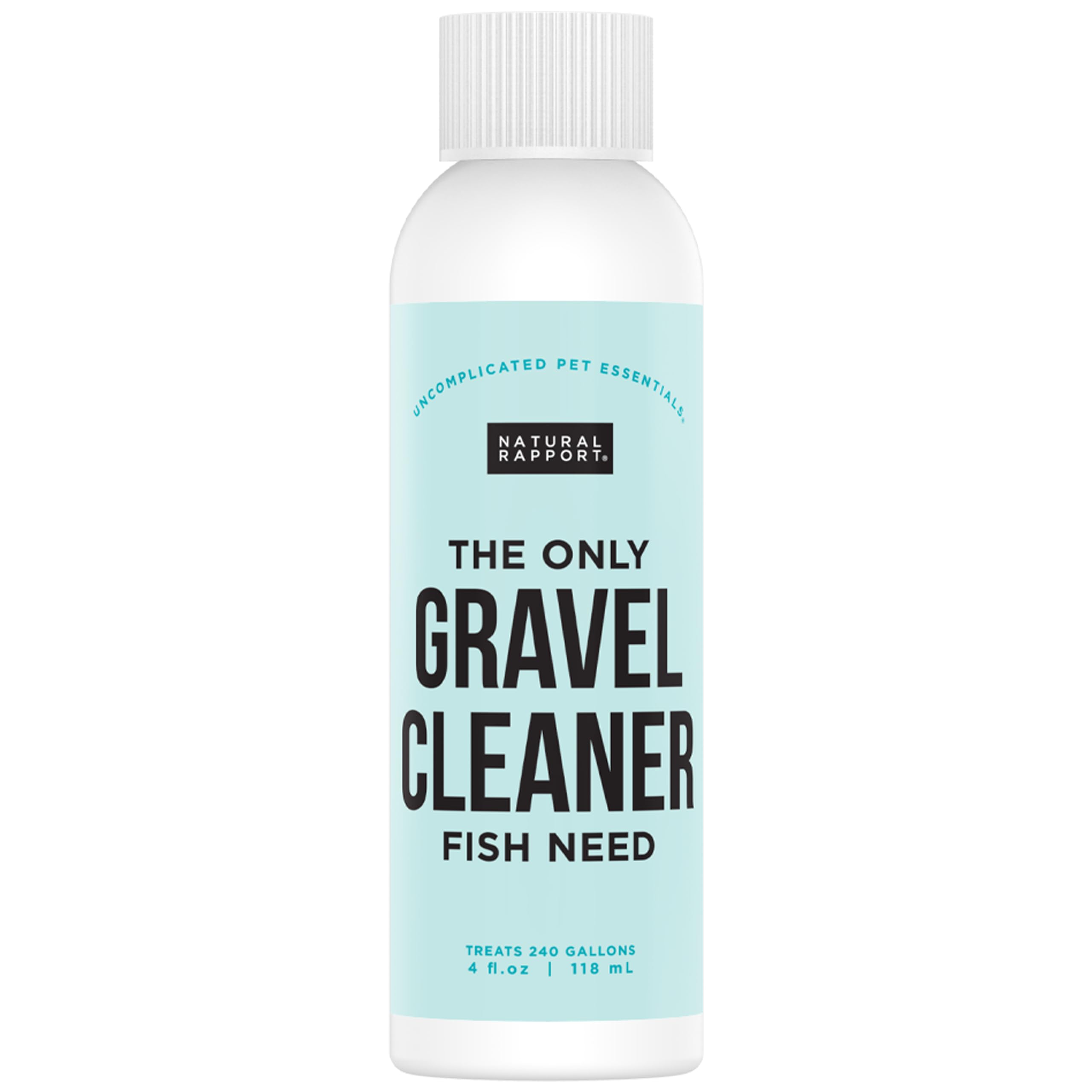 natural rapport nettoyant gravier aquarium, bouteille en avant, favorise un habitat aquatique plus sain.