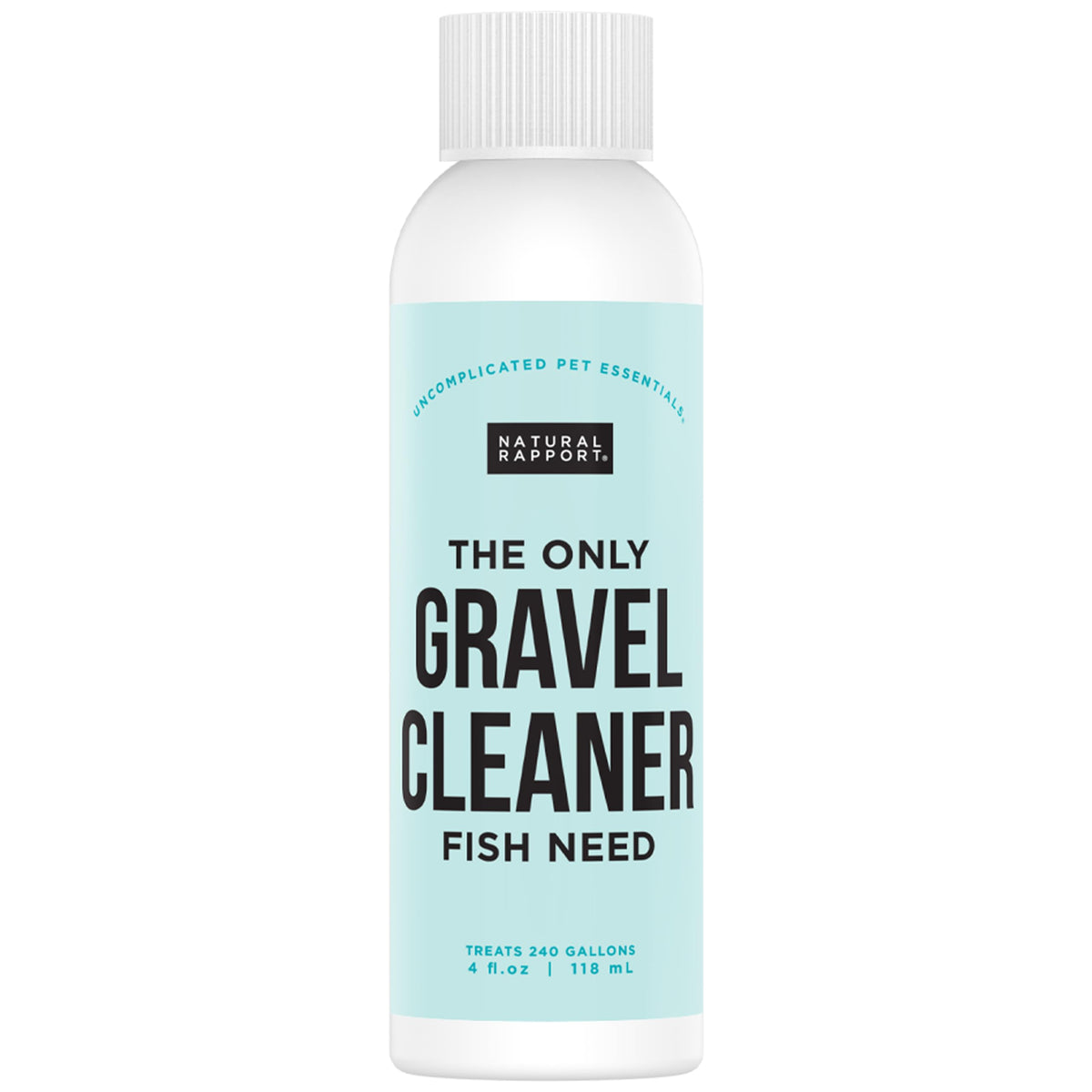 natural rapport nettoyant gravier aquarium, bouteille en avant, favorise un habitat aquatique plus sain.