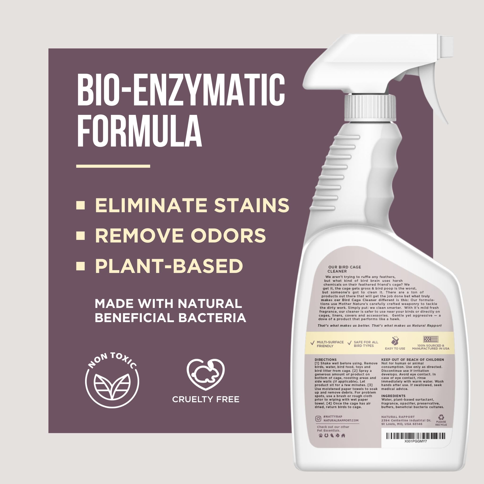 Natural Rapport sans résidu, sûr pour toutes les surfaces et oiseaux.