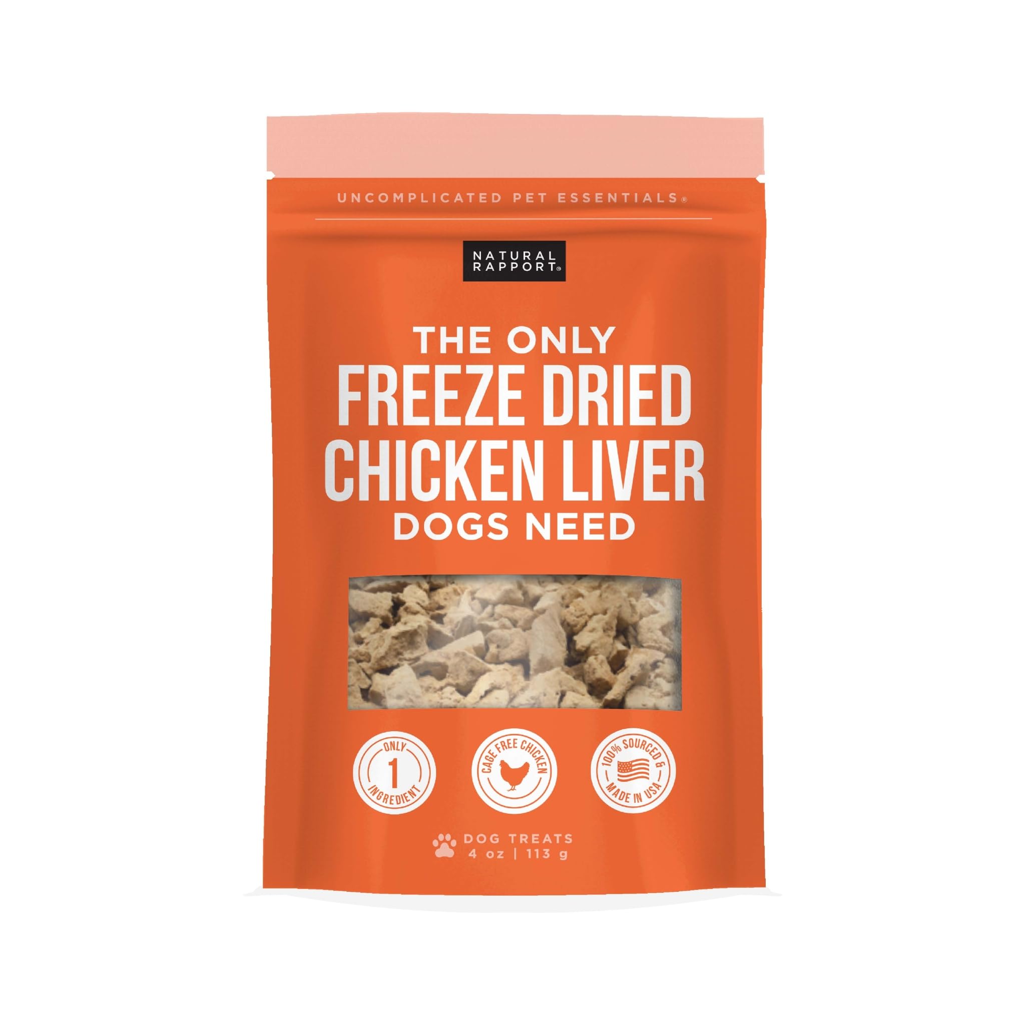 Friandises Natural Rapport au foie de poulet dans un sachet refermable, parfaites pour l'entraînement.