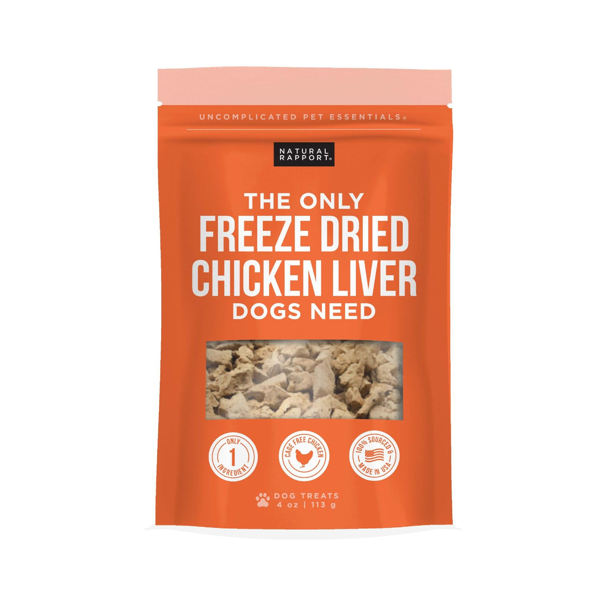 Friandises Natural Rapport au foie de poulet dans un sachet refermable, parfaites pour l'entraînement.