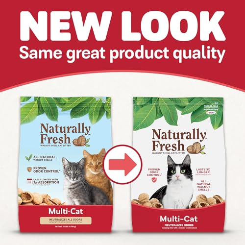 Naturally Fresh litière noix, grumeaux rapides en 15 minutes pour un nettoyage facilité.