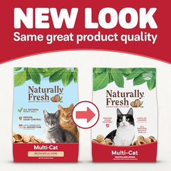 Naturally Fresh litière noix, grumeaux rapides en 15 minutes pour un nettoyage facilité.