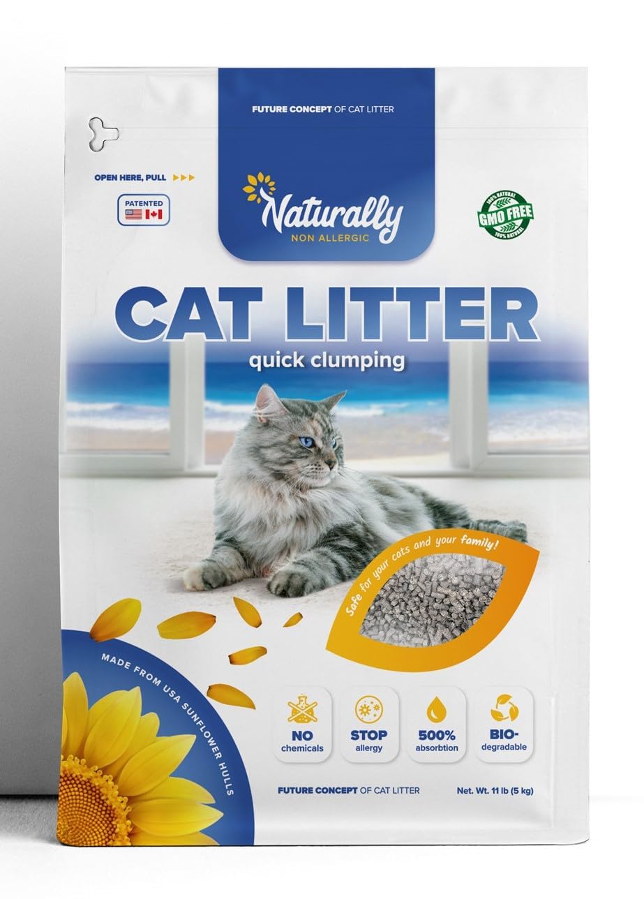 Naturally Non Allergic Litière Pellets Tournesol – emballage pratique pour démarrage rapide