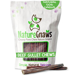 Nature Gnaws bâtonnets goulet-boeuf emballage-ouvert, récompense savoureuse et naturelle.