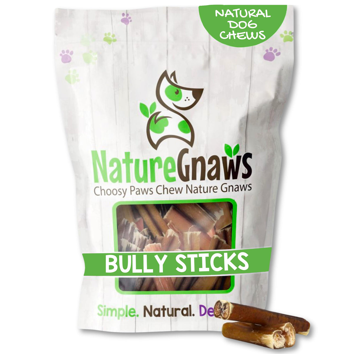 Nature Gnaws Bully Stick Bites pour petits chiens, bouchée 2-4 pouces, mastication longue.