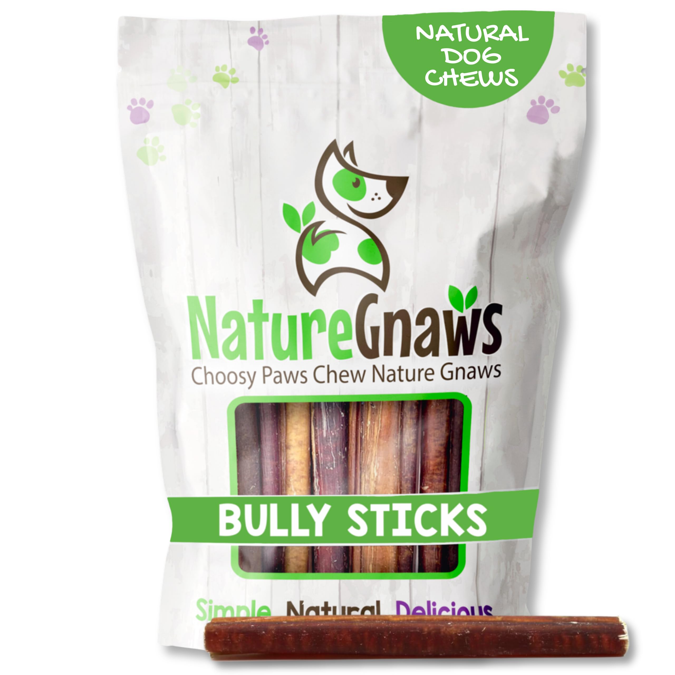 Nature Gnaws Bully Sticks 5-6 pouces – emballage prêt à offrir, friandise naturelle.