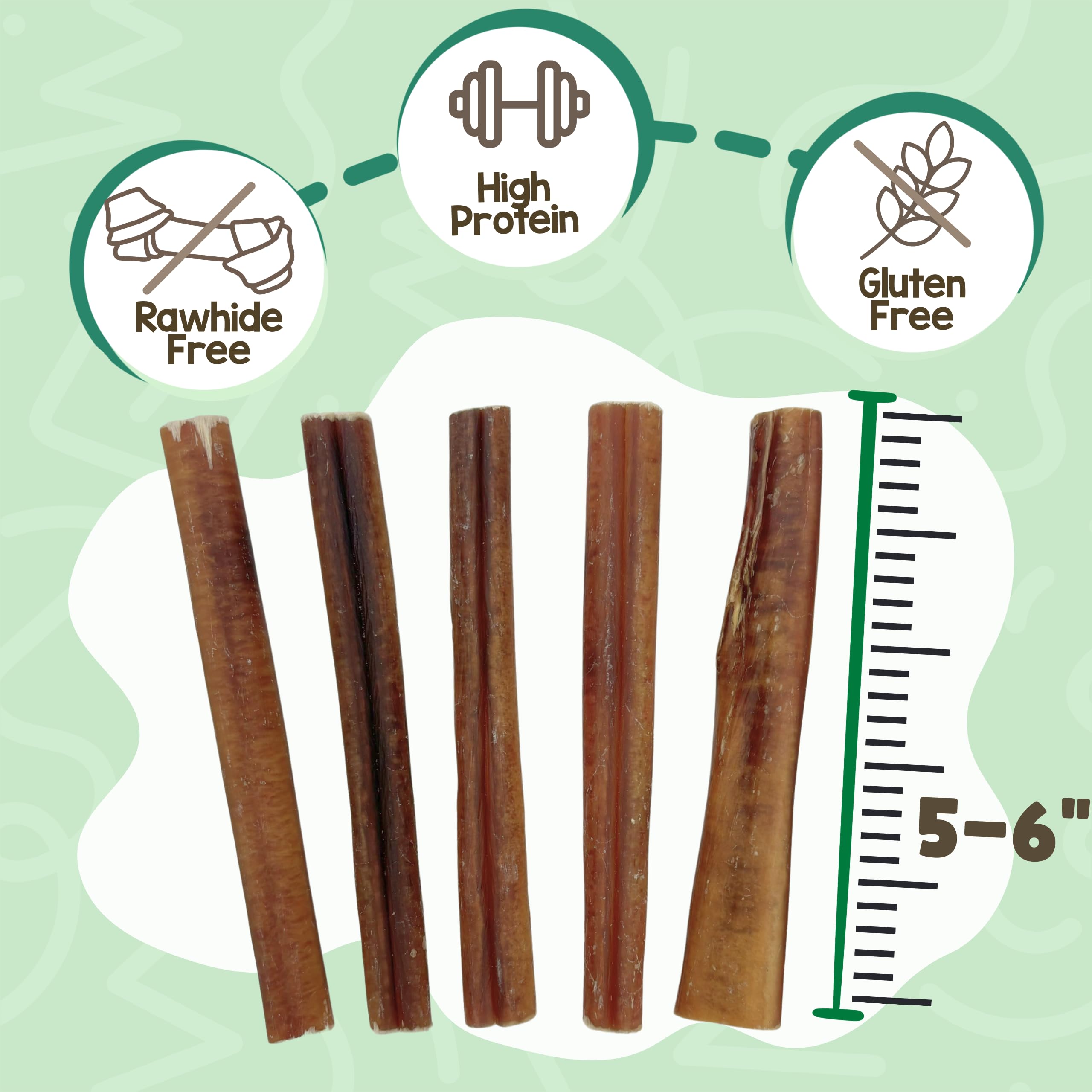 Nature Gnaws Bully Sticks 5-6 pouces – texture épaisse idéale pour mâcher calmement.