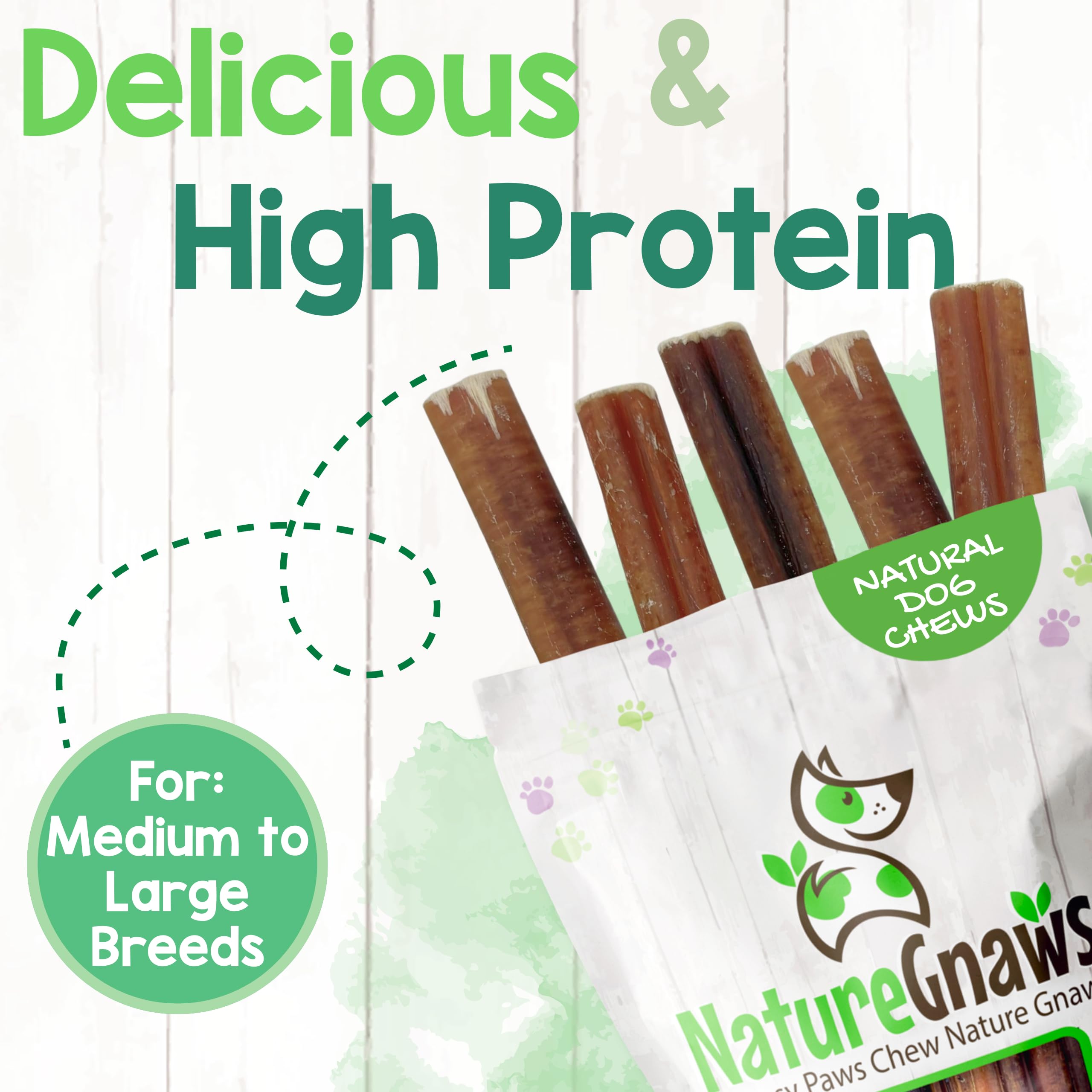 Nature Gnaws Bully Sticks – ingrédient unique: bœuf premium pour friandise naturelle.