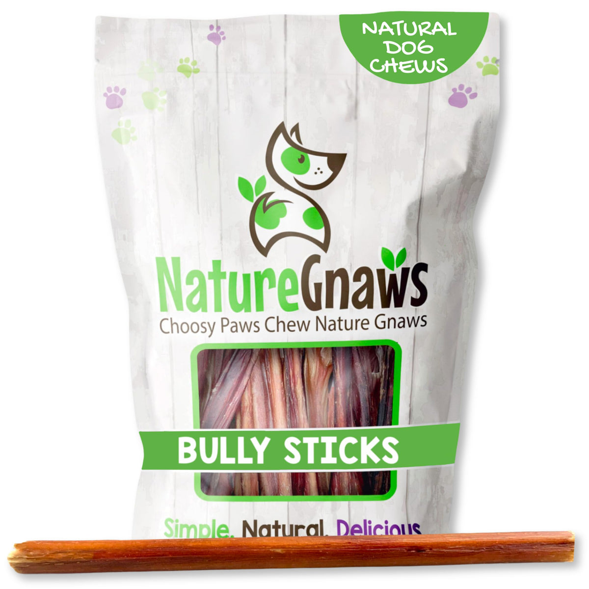 Nature Gnaws Bully Sticks – chien 11-12 pouces, mastication longue et satisfaisante.