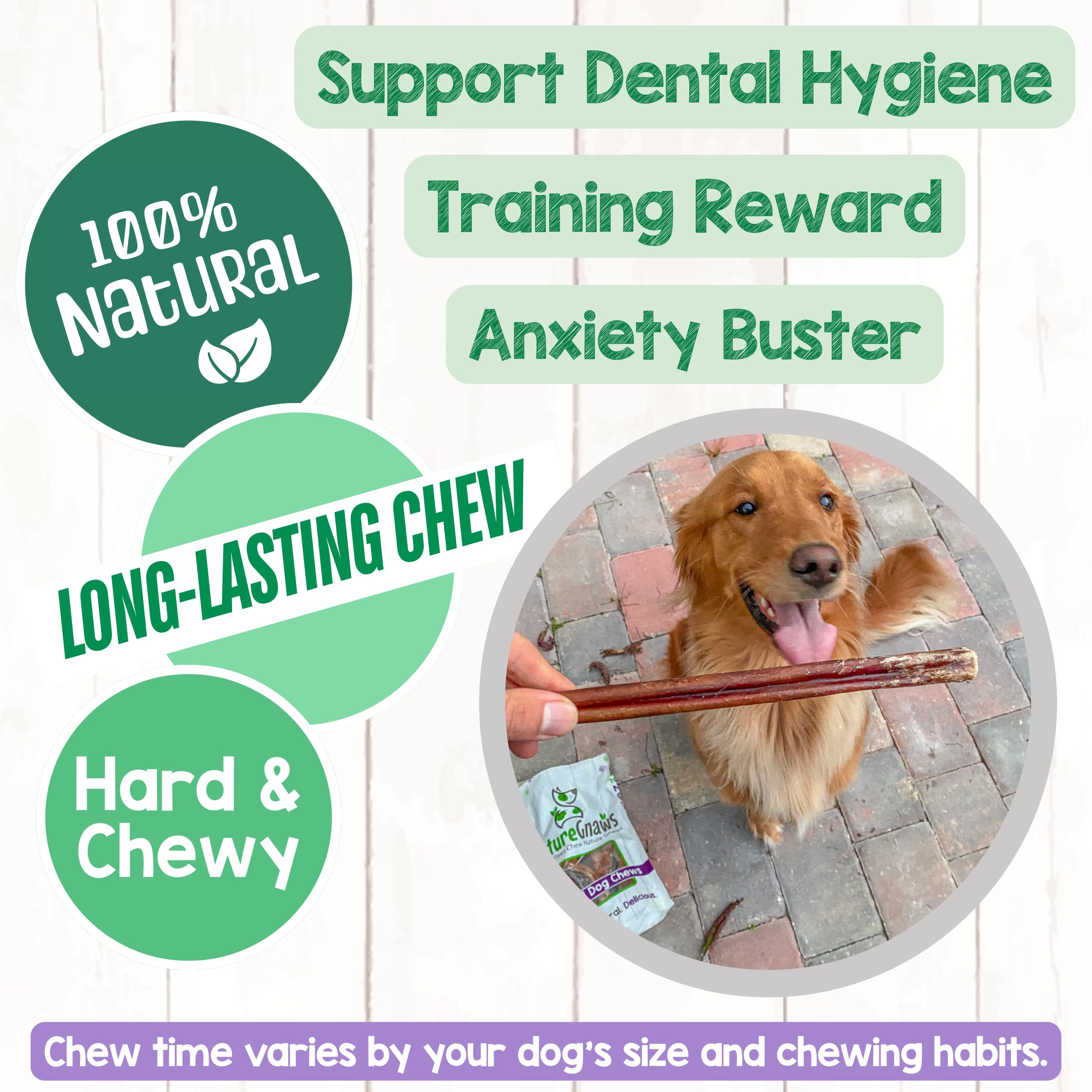 Nature Gnaws Bully Sticks – texture épaisse et savoureuse pour chiens actifs.