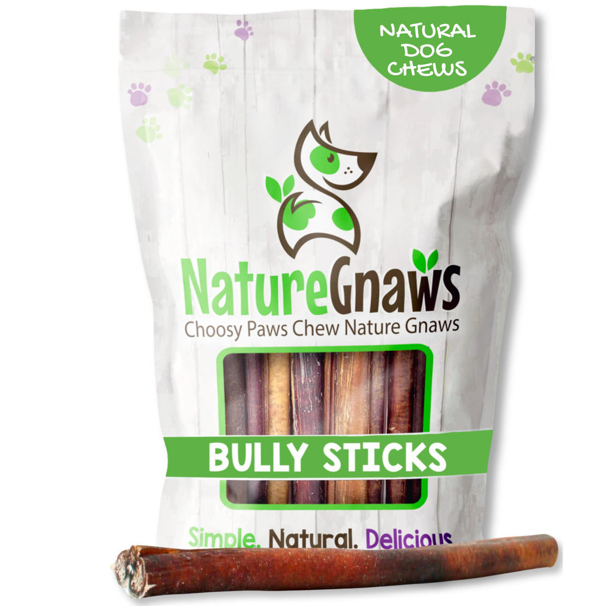 Nature Gnaws Bâtons de bœuf emballage, friandise durable pour chiens actifs.